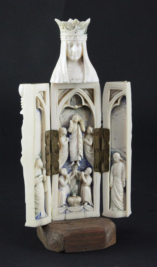A Dieppe ivory triptych figure of Mary, late 19th century, 20cm